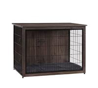 DWANTON Cage pour chien avec coussin XL - Cage en bois avec double portes - Grand meuble pour chien - Niche pour chien d'intérieur - Table d'appoint - Taille XL - 110 cm de long - Gris foncé