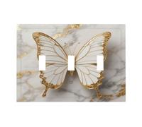 Dwbguo Plaque murale décorative pour interrupteur à 3 interrupteurs à bascule, gris, marbre, blanc, doré, papillon, pour prises électriques, triple interrupteur à bascule, couvre-prise pour décoration