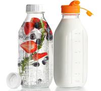 Dwbligt Lot de 2 bouteilles de lait réutilisables en verre de 946 ml avec bouchon distributeur en silicone, bocaux en verre avec couvercle à vis hermétique, bouteilles de jus anti-fuite avec