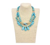 DWBPGVUN Bijoux 45,7 cm 2 rangs multi formes turquoises bleues collier pour femme