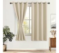 DWCN 2 Pièces Rideau Occultant avec Embrasses, Rideaux pour Chambre Maison Salon Intérieurs, Design Moderne à Oeillets, 140x175 CM (Largeur x Hauteur), Beige Clair