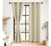 DWCN 2 Pièces Rideau Occultant avec Embrasses, Rideaux pour Chambre Maison Salon Intérieurs, Design Moderne à Oeillets, 117x228 CM (Largeur x Hauteur), Beige Clair