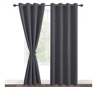 DWCN 2 Pièces Rideau Thermique Isolant Anti Froid à Oeillets, Rideaux Occultants Opaques de Couleur Foncée avec Embrasses, 140x215 CM (Largeur x Hauteur), Gris Foncé