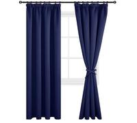 DWCN Lot de 2 Rideau Occultant avec Cravates Rideaux 167x228cm, Bleu Foncé Argent Rideau Thermiques Galon Fronceur Rideau Thermique Isolant Anti Froid Intérieurs pour Cuisine Salon Chambre