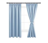 DWCN Lot de 2 Rideaux Occultant avec Cravates Rideau Isolant Thermique Anti Froid Galon Fronceur Rideau de Porte Salon Désign Moderne Balcon Chambre Cuisine, 140 x 175 cm (L x H) - Bleu Clair