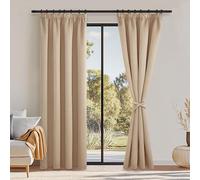 DWCN Lot de 2 Rideaux Occultant avec Cravates Rideau Isolant Thermique Anti Froid Galon Fronceur Rideau de Porte Salon Désign Moderne Balcon Chambre Cuisine, 117 x 228 cm (L x H), Beige