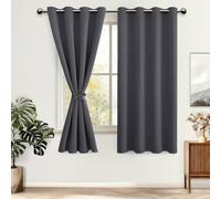 DWCN Lot de 2 Rideaux Occultants avec Embrasses Rideau Thermique Isolant Anti Froid à Oeillets, Rideau Opaque de Couleur Foncée, 140x160 CM (Largeur x Hauteur), Gris Foncé