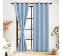 DWCN Lot de 2 Rideaux Occultants avec Embrasses Rideau Thermique Isolant Anti Froid à Oeillets, Rideau Opaque de Couleur Foncée, 140x245 CM (Largeur x Hauteur), Bleu Clair