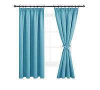 DWCN Lot de 2 Rideaux Occultants avec Galon Fronceur et Cravates - Thermique Isolant Anti Froid et Chaleur pour Cuisine, Salon et Chambre - Turquoise, 117 x 137 cm (Largeur x Hauteur)