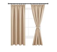 DWCN Lot de 2 Rideaux Salon Occultant Thermique Anti Froid Rideau Cuisine avec Cravates Rideau Balcon Extérieur Chambre Adulte Enfant Galon Fronceur, Beige, 167 x 183 cm (Largeur x Hauteur)