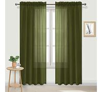 DWCN Lot de 2 Rideaux Transparents Effet Lin avec Passe-Tringle pour Salon 52 x 84 inch Vert Olive