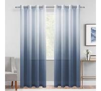 DWCN Lot de 2 Rideaux Transparents en Imitation Lin - Dégradé Semi-Voile avec œillets pour fenêtre de Chambre et Salon, 132,7 x 213,7 cm, Bleu Denim