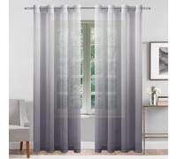 DWCN Lot de 2 Rideaux Transparents ombrés en Faux Lin Gris avec œillets pour Chambre à Coucher et Salon, 132,1 x 213,4 cm de Long