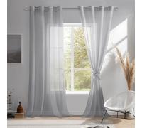 DWCN Lot de 2 Rideaux Voilages à Oeillets pour Fenêtre, Rideau Transparents avec Embrasses pour Salon Chambre d'enfant, Gris, 140x260cm (Largeur x Hauteur)