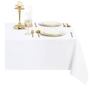 DWCN Nappe Blanc Tissu Aspect Lin Lavable et Imperméable Rectangulaire Anti Tache 135x160cm, pour Salle à Manger, Exterieur Jardin, Fête, Mariage ou Maison, Anniversaire, Noel Nouvel an