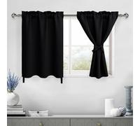 DWCN Paire de Rideaux occultants Thermiques Courts pour Salon, Petite fenêtre, Chambre à Coucher, café, Chambre de garçon, Cuisine, sous-Sol, 86,4 x 61 cm, Noir