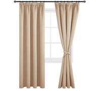 DWCN Rideau Occultant avec Cravates - 2 Rideaux 140x245cm, Beige, Thermiques, Galon Fronceur, Isolant Anti Froid pour Intérieurs - Cuisine, Salon, Chambre