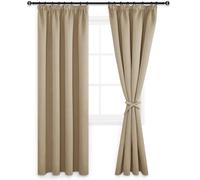 DWCN Rideau Occultant avec Cravates Rideau 140x260cm, Rideau Thermiques Galon Fronceur sans Percage, Rideaux et Draperies Intérieurs Décoration pour Cuisine Maison, 2 Panneaux, Taupe