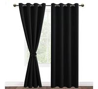 DWCN Rideau Occultants Thermique Isolant Anti Froid à Oeillets, Rideau Salon de Couleur Foncée Halloween à Attaches 2 Pièces, 140x245 CM (Largeur x Hauteur), Noir