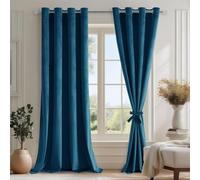DWCN Rideau Velours Semi-Occultant, 140L X 260H cm Lot de 2, Luxurious Doux Rideau à Oeillets avec 2 Embrasses, Opaque Thermique Isolant Anti Chaleur Velour pour Chambre, Salon, Hôtel, Bleu