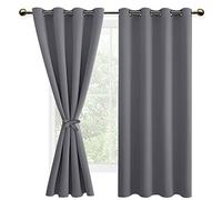 DWCN Rideaux Occultants Isolant Thermique Anti Froid avec Embrasses, Rideaux pour Salon et Chambre à Oeillets, 2 Pièces, 132x137 CM (Largeur x Hauteur), Gris