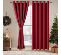 DWCN Rideaux Occultants Isolant Thermique Anti Froid, Rideaux à Oeillets pour Chambre Fille, Noël Rouge, 2 Pièces, 167x228 CM (Largeur x Hauteur), Rouge