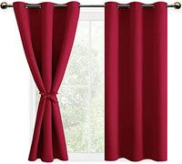 DWCN Rideaux Occultants Isolant Thermique Anti Froid, Rideaux à Oeillets pour Chambre Fille, Noël Rouge, 2 Pièces, 117x137 CM (Largeur x Hauteur), Rouge