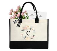DWDC Sac fourre-tout en toile de 26 lettres de A à Z, sac cadeau personnalisé, adapté pour un mariage, un anniversaire, la plage, les vacances, est un excellent cadeau pour les femmes, les mamans