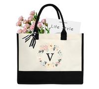 DWDC Sac fourre-tout en toile de 26 lettres de A à Z, sac cadeau personnalisé, adapté pour un mariage, un anniversaire, la plage, les vacances, est un excellent cadeau pour les femmes, les mamans