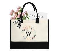 DWDC Sac fourre-tout en toile de 26 lettres de A à Z, sac cadeau personnalisé, adapté pour un mariage, un anniversaire, la plage, les vacances, est un excellent cadeau pour les femmes, les mamans