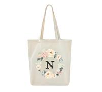 DWDC Sac fourre-tout en toile, sac cadeau personnalisé A-Z 26 lettres, sac à provisions écologique réutilisable, sac cadeau, adapté aux vacances à la plage, aux fêtes d'anniversaire de mariage.