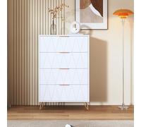 Dweeznop Commode moderne à 4 tiroirs, avec pieds et poignées dorés, buffet pour chambre à coucher, salon, armoire, couloir, chambre à coucher, 60 x 34 x 90 cm, blanche (A)