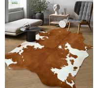 DweIke Tapis en fausse peau de vache de qualité supérieure - Motif animal - Convient pour chambre à coucher, salon, décoration occidentale pour salle à manger et bureau - 1,4 x 1,6 m - Jaune-marron