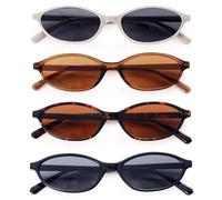 Dwenarry Lunettes de Soleil Ovale Rétro Femmes Lot de Lunettes Set Mode Vintage Petite Cateye Sunglasses Pour Femme Homme,4 Pièces