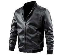 Dwevkeful Veste Cuir Moto Homme Vintage, Blouson Aviateur Grande Taille Simili Cuir Manches Longues Hiver 2024 Noir