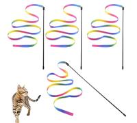 DWFEYOI 4 pcs Chat Baguett Arc-en-Ciel Jouet, Baguett de Ruban Arc-en-Ciel pour la Formation des Chatons, Baguett de charmeur de Chat à Ruban Arc-en-Ciel Baguett de Receveur Interactive(30cm)