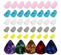 DWFEYOI 40Pcs Protège Doigts Guitare en Silicone avec Mediator Guitare Electrique Médiators du Pouce Médiators du Doigt, Doigtier Caoutchouc pour Guitare, Ukulélé,protege doigt guitare