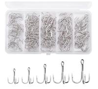 DWFEYOI 50 pcs Set d'hameçons triples, Hameçon Triple Barbelé, Hameçons Triples en Acier à Haute, avec Boîte À Pêche,Convient À La Pêche en Lac,Pêche en Rivière,Pêche en Mer