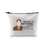 Dwight Trousse à maquillage en toile avec fermeture éclair avec citation humoristique « Before I Do Anything I Ask Myself », Before I Do Anything Bag Eu, moyen,