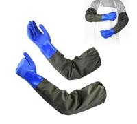Dwitkul 1 Paire Gants Longs 70cm Gant Menage en Caoutchouc Gant Protection Chimique Imperméables Étanches Antidérapants pour Nettoyage Étang Industrie Agriculture Pêche Construction (Bleu)