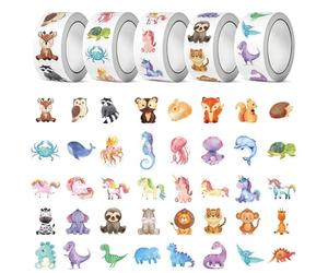Dwitkul 2500 Pièces Autocollants Animaux en Rouleau Gommettes Adhesifs Animal Stickers Enfants Recompense Motivation pour Ecole Salle de Classe Prix Enseignant Activites Domestiques (2,5cm)