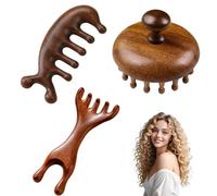 Dwitkul 3 Pièces Brosse Massante pour Cuir Chevelu, Brosse de Massage Capillaire, Massage de la Tête, Stimulateur de Cuir Chevelu en Bois de Santal Naturel pour la Maison ou les Déplacements