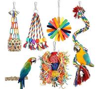 Dwitkul Jouet pour Oiseaux Perchoir en Corde Colorée Jouet à Suspendre en Papier Déchiqueté Clochette Hamac Échelle Accessoire à Mâcher pour Cage Calopsitte Inséparable