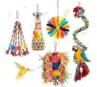 Dwitkul Jouet pour Oiseaux Perchoir en Corde Colorée Jouet à Suspendre en Papier Déchiqueté Clochette Hamac Échelle Accessoire à Mâcher pour Cage Calopsitte Inséparable