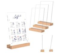 Dwitkul Lot de 6 Porte Affiche A6 Présentoir A6 Transparent Support Affiche Présentoirs de Table A-6 en Acrylique Porte Menu A-6 Supports D'affichage Transparents avec Base en Bois L&T