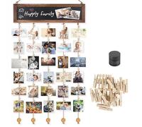 Dwitkul Tableau Photo Mural avec Tableau à Messages et 30 Pinces Bois Cadre Multi Photos pour Decoration Maison Exposition Memoire Cadeau et Bricolage