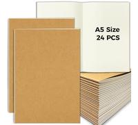 DWIYITTN Lot de 24 Cahiers Blanche A5, Kraft Cahier 60 Page/30 Feuillets Blanc Bloc-notes, Carnet de Notes Carnet de voyage Carnet de dessin pour Enfants Étudiants Adultes École Bureau, Brun
