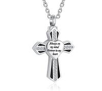 DWJSu Collier urne religieuse avec croix « Always On My Mind Forever in My Heart » pour cendres, Cristal, Base