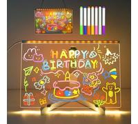 DWOOKE Tableau d'écriture LED avec stylo 7 couleurs, support, chaîne, câble d'extension USB, tableau lumineux en acrylique de 30 x 20 cm, bloc de dessin mural de bureau, tableaux mémo pour magasin