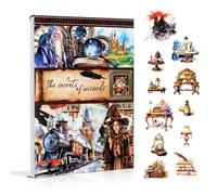 Dwpetzo The Secrets of Wizards Livre d'autocollants pour collage journal, 20 feuilles prédécoupées en papier Washi transparent PET mat pour scrapbooking, fournitures de journal, planificateur